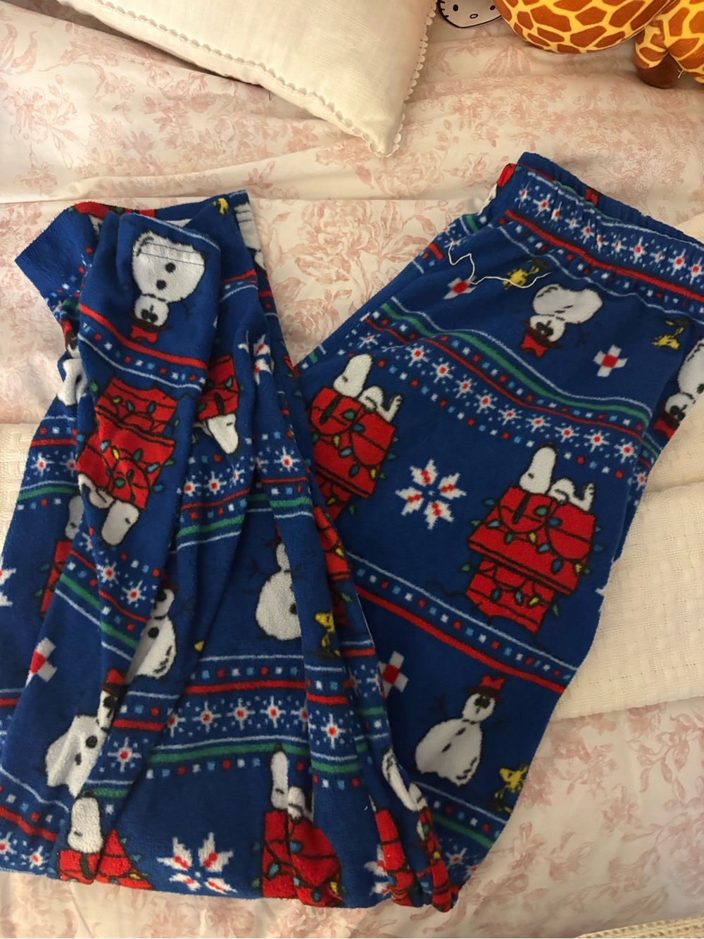Blue Snoopy Holiday Fleece Pajama Pants- Large